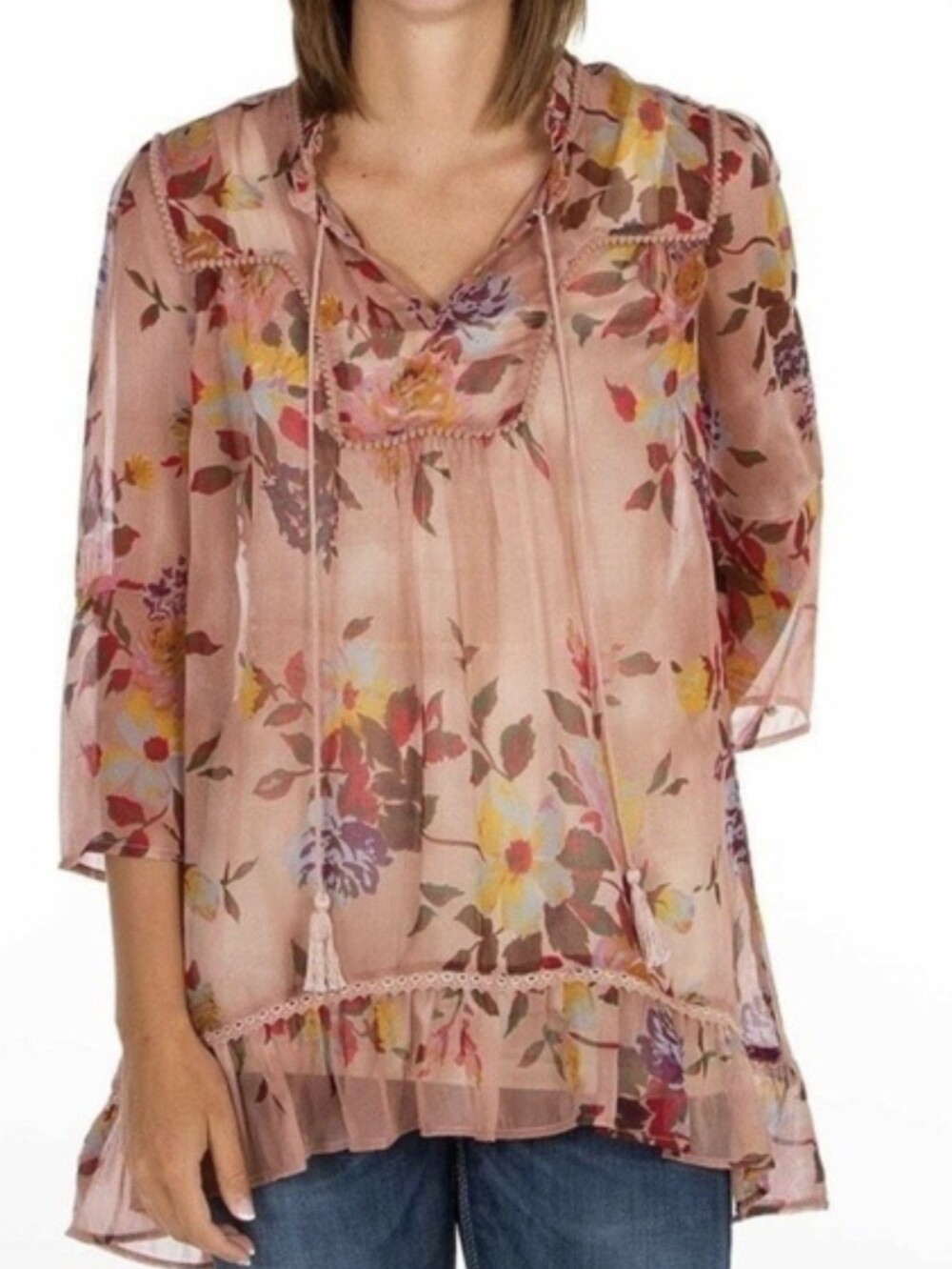 Buckle Floral Sheer Top Size M.